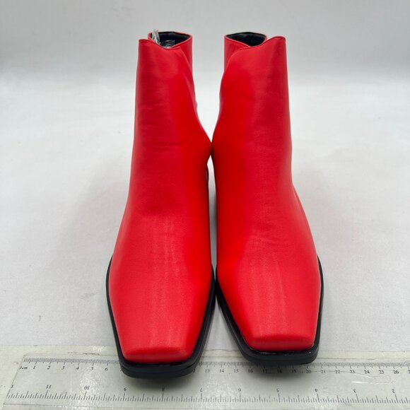 Red Women Square Toe Low Heel Ankle Booots Buckle Comfort Shoes - Picture 2 of 7